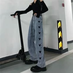 Unzzy HOT SALE Ulzzang Love Jeans KF81730 9 Unzzy HOT SALE Ulzzang Love Jeans KF81730