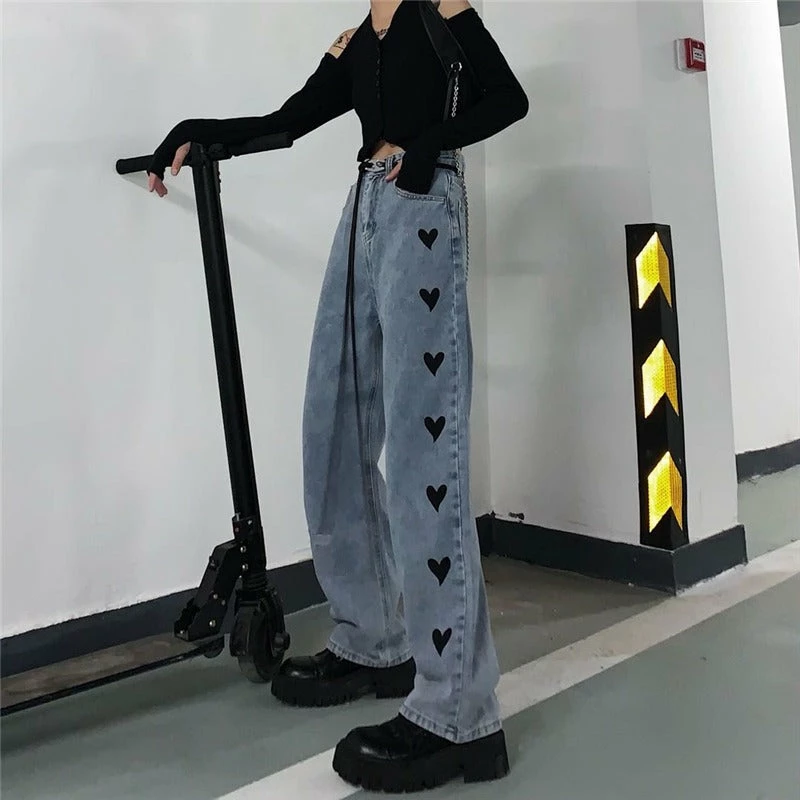 Unzzy HOT SALE Ulzzang Love Jeans KF81730 5 Unzzy HOT SALE Ulzzang Love Jeans KF81730