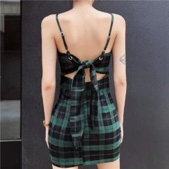Unzzy HOT SALE Green Plaid Dress KF81349