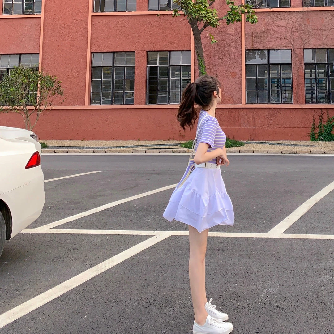 Unzzy HOT SALE Striped T-shirt + Skirt KF9549 4 Unzzy HOT SALE Striped T-shirt + Skirt KF9549