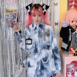 Unzzy Harajuku Spider Web Punk Long Sleeve KF82337