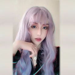 Unzzy HOT SALE Grey And Purple Long Curly Wig KF82039