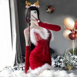 Unzzy V-neck Red Christmas DRESS (3-PIECE SET） KF82467 HOT SALE