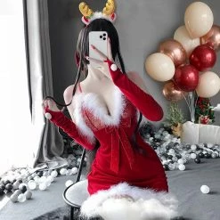 Unzzy V-neck Red Christmas DRESS (3-PIECE SET） KF82467 HOT SALE