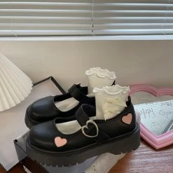 Unzzy HOT SALE Cute Black Leather Shoes KF82556