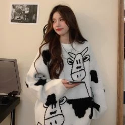 Unzzy Cartoon Cow Sweater KF82219