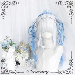 Unzzy HOT SALE White And Blue Gradient Long Curly Wig KF81268