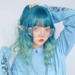 Unzzy HOT SALE BLUE GREEN GRADIENT WIG KF9483