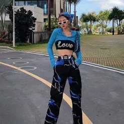 Unzzy Dark Straight-leg Pants KF82193 HOT SALE