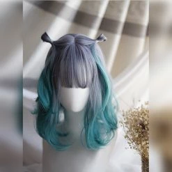 Unzzy HOT SALE BLUE GREEN GRADIENT WIG KF9483
