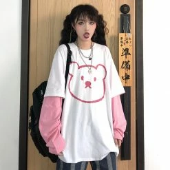 Unzzy HOT SALE Cute Bear Print Long Sleeve T-Shirt KF7701