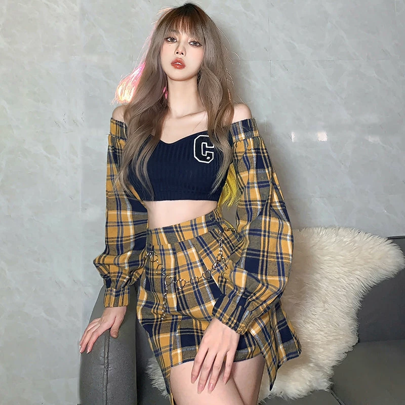Unzzy Retro Plaid Two-piece KF82604 HOT SALE 4 Unzzy Retro Plaid Two-piece KF82604 HOT SALE