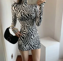 Unzzy High Collar Zebra Dress KF81619