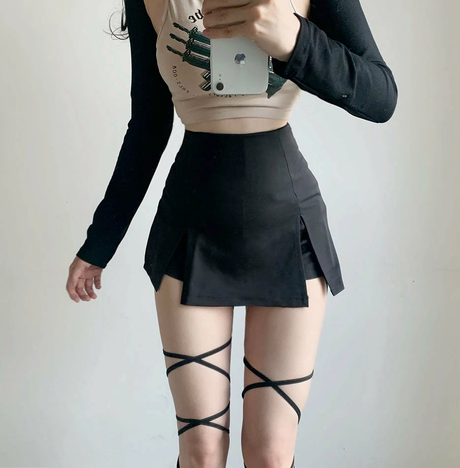 Unzzy Sexy Black Culottes KF81636 1 Unzzy Sexy Black Culottes KF81636