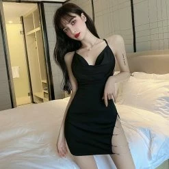 Unzzy Black Backless Dress KF26002