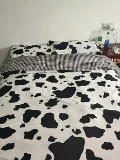 Unzzy HOT SALE Cow Black And White Spots Four-piece Set KF82238