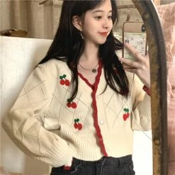Unzzy Cherry Cardigan Sweater KF81828 HOT SALE