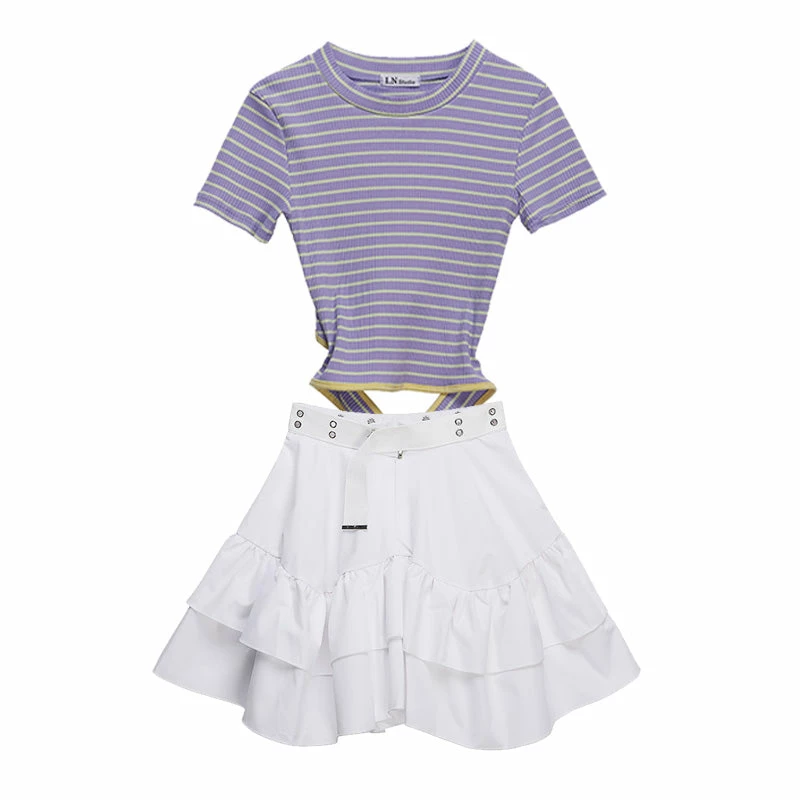 Unzzy HOT SALE Striped T-shirt + Skirt KF9549 5 Unzzy HOT SALE Striped T-shirt + Skirt KF9549