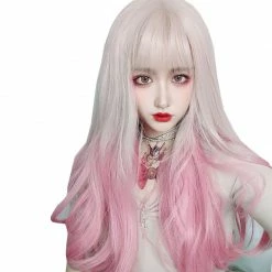 Unzzy HOT SALE Pink Gradient Long Curly Wig KF81778 11 Unzzy HOT SALE Pink Gradient Long Curly Wig KF81778