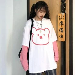 Unzzy HOT SALE Cute Bear Print Long Sleeve T-Shirt KF7701