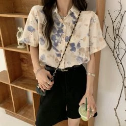 Unzzy Vintage POLO Collar Short Sleeve Shirt KF30200 HOT SALE