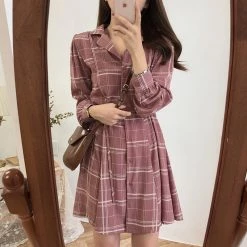 Unzzy Plaid Shirt Dress KF9394 HOT SALE