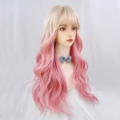 Unzzy HOT SALE Lolita Gold Powder Long Curly Hair Wig KF82428