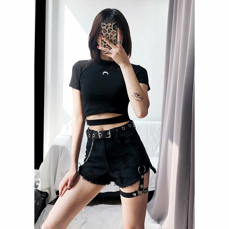 Unzzy Punk Black Shorts KF81003 HOT SALE 2 Unzzy Punk Black Shorts KF81003 HOT SALE