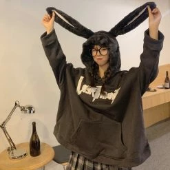 Unzzy HOT SALE Black Plus Velvet Rabbit Sweatshirt Hoodie KF81008