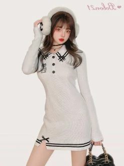Unzzy Embroidered Knit Dress KF82617 HOT SALE