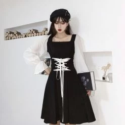 Unzzy Lace-up Black Dress KF81975 HOT SALE 8 Unzzy Lace-up Black Dress KF81975 HOT SALE