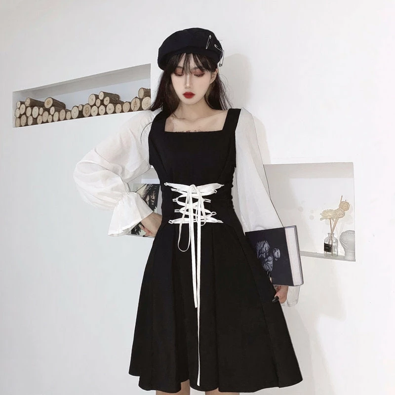 Unzzy Lace-up Black Dress KF81975 HOT SALE 4 Unzzy Lace-up Black Dress KF81975 HOT SALE