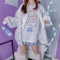 Unzzy Cartoon Blue White Shirt KF9178