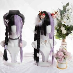 Unzzy HOT SALE Black And Purple Long Straight Wig KF81695