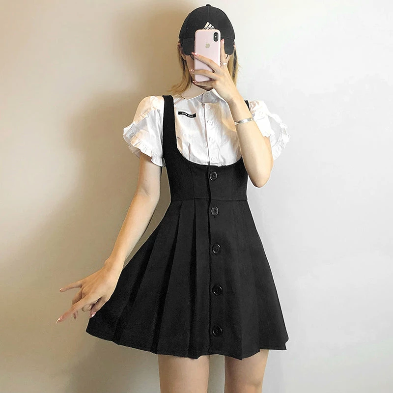 Unzzy HOT SALE Black Dress + White Top KF30375 4 Unzzy HOT SALE Black Dress + White Top KF30375