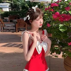 Unzzy HOT SALE Red Bow Swimsuit KF82654