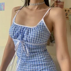 Unzzy Blue Retro Plaid Dress KF25028 7 Unzzy Blue Retro Plaid Dress KF25028