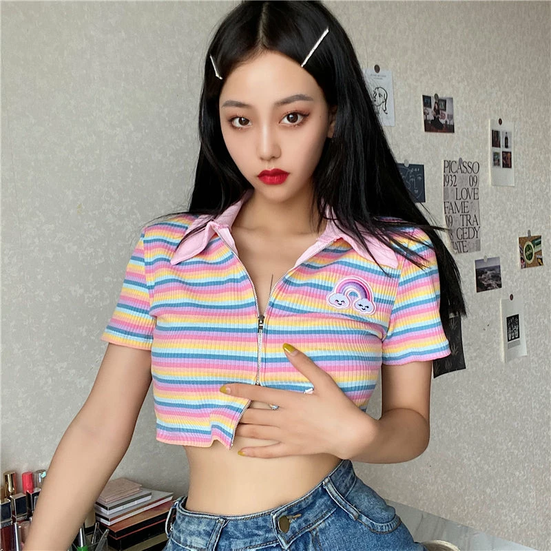 Unzzy HOT SALE Harajuku Rainbow T-shirt KF81877 1 Unzzy HOT SALE Harajuku Rainbow T-shirt KF81877