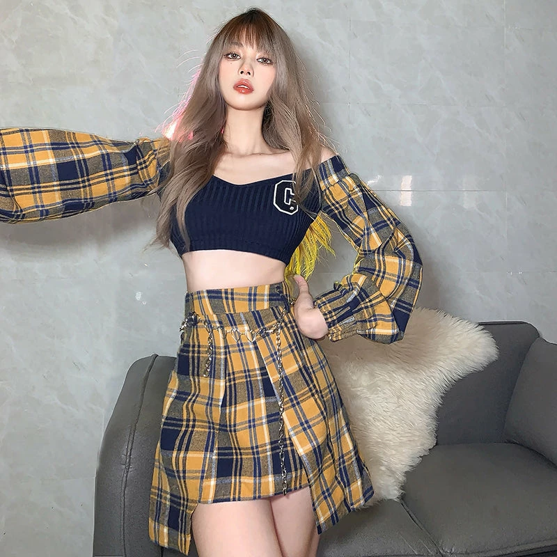 Unzzy Retro Plaid Two-piece KF82604 HOT SALE 3 Unzzy Retro Plaid Two-piece KF82604 HOT SALE
