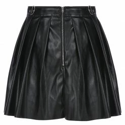 Unzzy Black Leather Pleated Skirt KF81248 HOT SALE