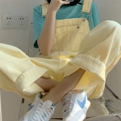 Unzzy Ulzzang Yellow Overalls KF81218 HOT SALE
