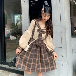 Unzzy Vintage Velvet Sweater + Strap Skirt Two-piece KF81045