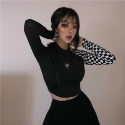 Unzzy Tops Spider Embroidery T-shirt KF9587