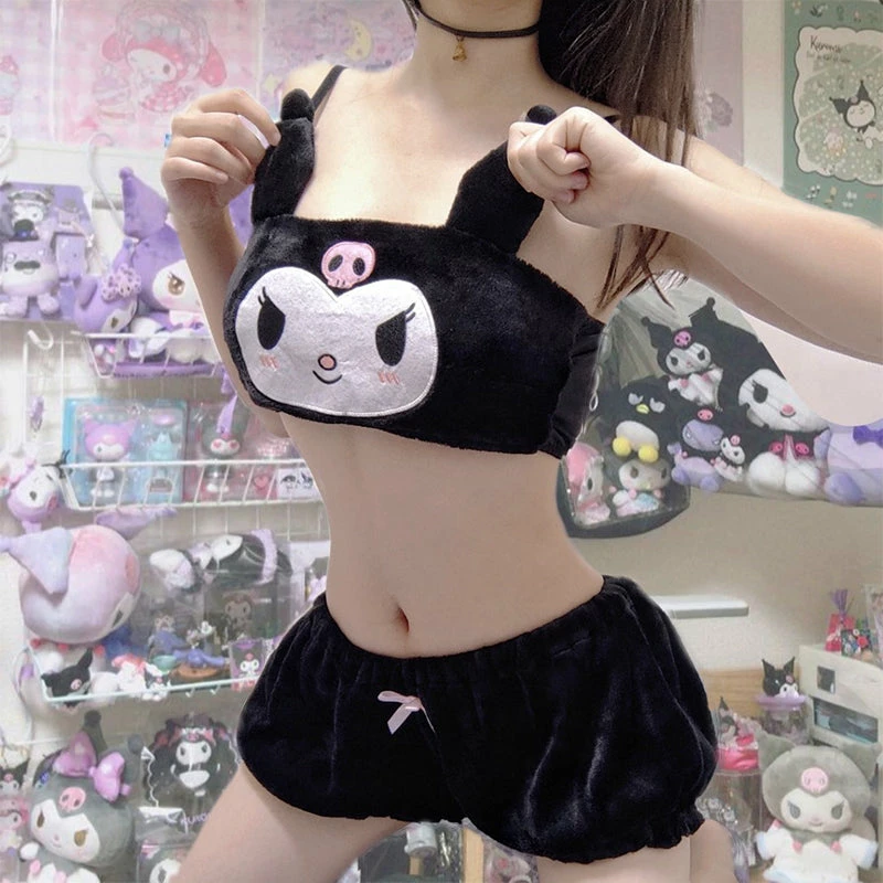 Unzzy Cute Plush Kuromi Bra Set KF82534 HOT SALE 3 Unzzy Cute Plush Kuromi Bra Set KF82534 HOT SALE