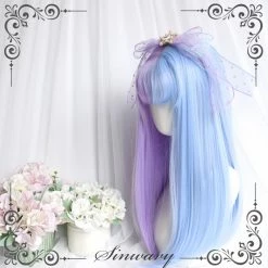 Unzzy HOT SALE Lolita Blue Purple Long Straight Wig KF82702