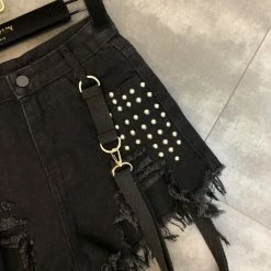 Unzzy HOT SALE Black Denim Shorts KF90788