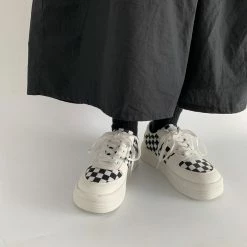 Unzzy Black And White Plaid Canvas Shoes KF81493