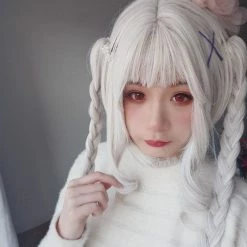 Unzzy HOT SALE White Long Roll Wig KF90768
