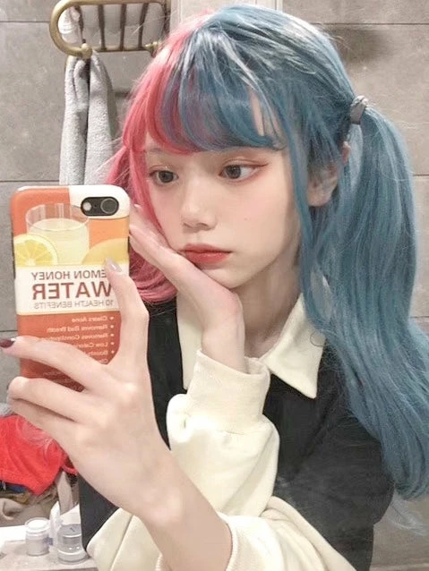 Unzzy Lolita Red-blue Long Curly Wig KF82287 3 Unzzy Lolita Red-blue Long Curly Wig KF82287