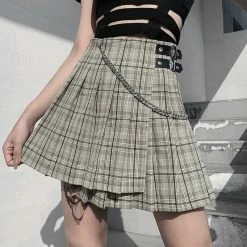 Unzzy Green Plaid Skirt KF9568